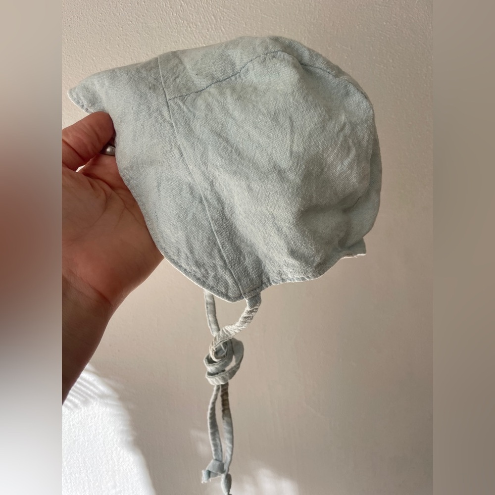 Linen Baby Blue Baby Bonnet 3-6